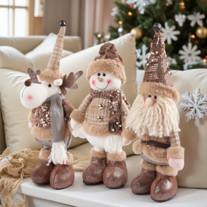 3PCS Christmas Decorative Doll Set-Santa Claus Reindeer Snowman Standing Figures for Holiday Tree Decoration