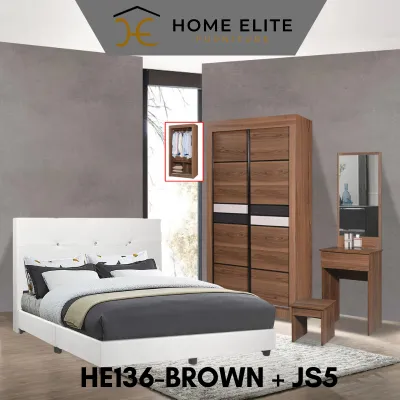 HOME ELITE Bedroom Set 3ft Sliding Door Wardrobe Queen Bedframe Single Dressing Table Set Bilik