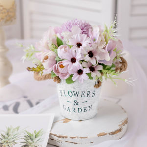 SG Specool® Artificial Potted Flowers Fake Flower Iron Vase Pot Bonsai for Home Decor Wedding Windowsill