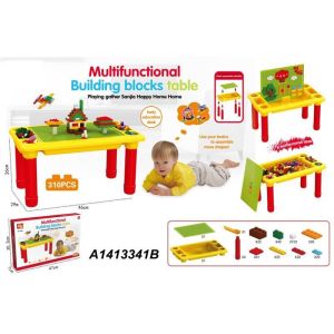 Meja Belajar Anak (310pis) Meja Lego Susun Anak isi  Mainan Balok Meja Balok Susun Set