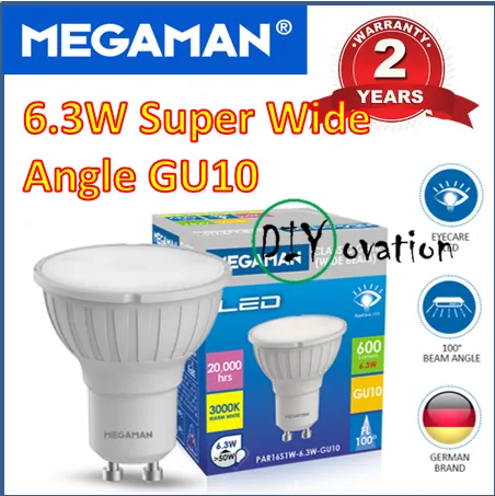 [Super Wide Angle] Megaman 6.3W GU10 LED bulb/ 100 Degree Beam angle/ Wide Flood light