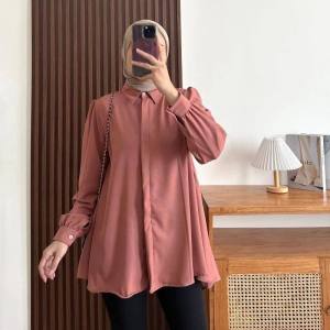 Idzihaar Colection - Lexa Blouse Atasan Wanita Shakila | Baju Atasan Basic Kemeja Cewek Shakila Full Kancing Terbaru