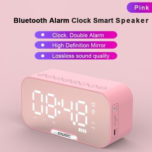 【SKIT SG】Q5 Rechargeable Mirror LED Digital Display Alarm Clock with Bluetooth 5.0 Wireless Speaker FM Radio Dual Alarm Clock Support TF Memory Card Subwoofer Music Speaker Call Temperature Display Mobile Phone Support Holder Aux Audio 3 Mode