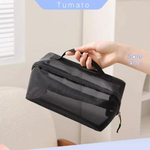 Tumato กระเป๋าเครื่องสำอางตาข่ายใสขนาดเล็กสีดำขนาดใหญ่พกพาได้กระเป๋าจัดระเบียบของใช้ในห้องน้ำกล่องเก็บลิปสติก