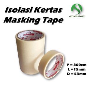 Isolasi Kertas MASKING TAPE Kecil Berry Size 3/4" (10 Roll) Inch 15mm Diameter 53 mm Panjang 3 meter (10 Roll)