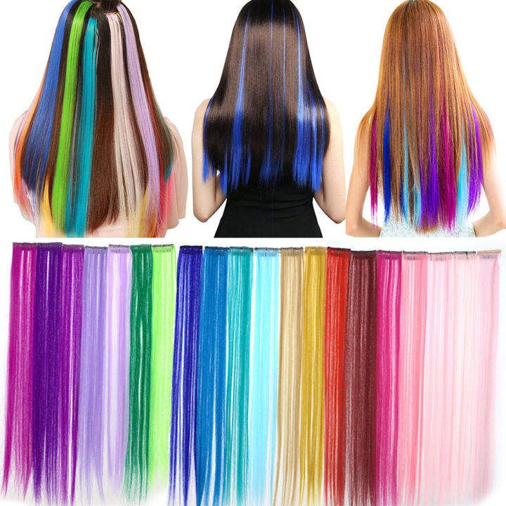 Women 20 Strand Ombre Hair Extensions Strips Rainbow Color