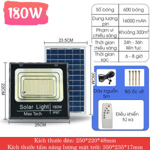 Đèn năng lượng mặt trời Max Tech 45W- 60W- 80W - 100W - 120W - 150W - 180W Solar light tích hợp bộ cảm biến ánh sáng có điều khiển từ xa  - D1338