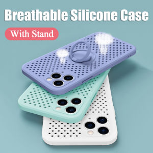 CrashStar Cooling Silicone Phone Case With Ring Stand Holder For iPhone 16 15 14 13 12 11 Pro Max Mini XS XR X 8 7 Plus + SE 2020 Soft Straight Square Edge Phone Casing With Full Cover Camera Lens Protection Shockproof Phone Cover Hot Sale