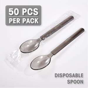 50 PCS of disposable tableware sets Transparent plastic spoons Non-toxic and safe Made of thick material Individual packaging Suitable for dining parties. Portable takeout