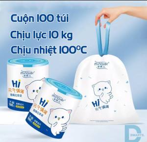 Cuộn 100 Túi Đựng Rác Có Dây Rút Minaier Loại Siêu Dày Dai Chắc Chắn Túi Đựng Rác Chống Rò Rỉ Nước.