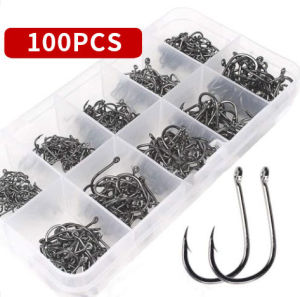 Monqiqi 500/1000/2000pcs Kail Pancing Aneka Ukuran Bahan Baja Karbon Dengan Tali Pengait  /  Kait Ikan Baja Buah Kail Pancing Karbon Tinggi Ikan Tajam Dari Kail Pancing 1 Set