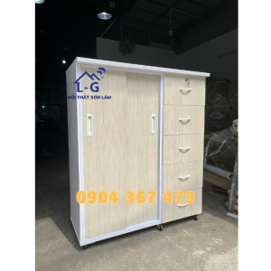 [HỎA TỐC HCM] Tủ nhựa 2 cánh 5 hộc màu kem sồi - tủ quần áo nhựa 2 cánh cửa lùa