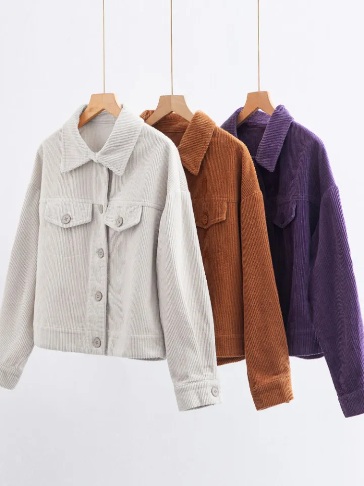 ins Plus size Purple corduroy long sleeve jacket for women girls