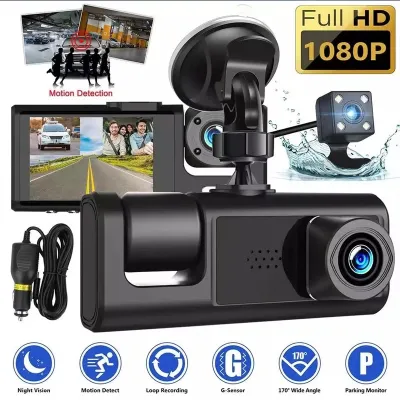 Lenovo Smart Dash Camera Reverse Camera Security Pioneer Car Dash Cam Front And Back Camera 1080P HD Night Vision ap trading Car Dashcam Car View Camera Recorder Car DVR Driving Car Dashcam 3 Camera (Original)