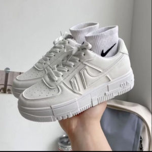 Sneakers Wanita Fashionable DF 66 - Tumit Tinggi Hitam/Putih Kulit PU Terlaris