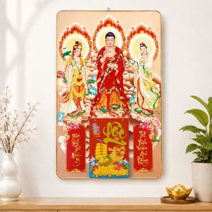 Lịch gỗ 2027 lịch tráng gương Tây Phương Tam Thánh bìa gỗ bọc viền nhôm vàng sang trọng