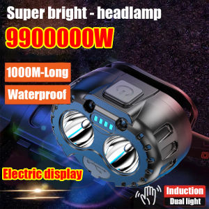 Dual COB Lights USB Rechargeable Headlamp Flashlight IPX Waterproof Lithium Battery Headlight Flashlight Adjustable Camping Fishing Head Light