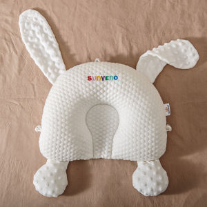SUNVENO Newborns Soothing Rabbit Head Shaping Pillow Baby Sleeping Breathable Antibacterial Anti mite PadPrevent Flat/Pointed/Slanted Head Correction Infant Cushion for 0-12Months