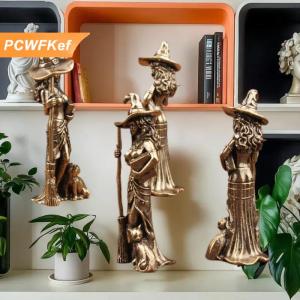 【PCWFKef】 1pcs Retro đẹp thuật sĩ nhân vật bức tượng nhỏ bằng đồng chổi ma thuật phù thủy tượng nhỏ Máy tính để bàn trang trí thủ công trang trí nhà