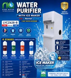 Purifier with Ice Maker - Hot Normal Cold 3 Way Water Dispenser - 4 Stages Purification Technology - Child Lock Hot Water - Safe & Healthy - Halal - Dimensions 355 x 460 x 1105 mm