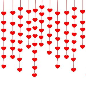 NEXTYOO Chiều dài 3 mét Vòng hoa trái tim đỏ Tự làm Đồ trang trí treo Dây treo trang trí Trái tim đỏ Dây chuyền trái tim bằng vải nỉ Trang trí tiệc sinh nhật đám cưới