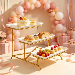 AQUAZZY 3 Tier Serving Stand Party Entertaining Dessert with 3 Porcelain Serving Platters Cupcake Tier Stand Sturdy Food Display