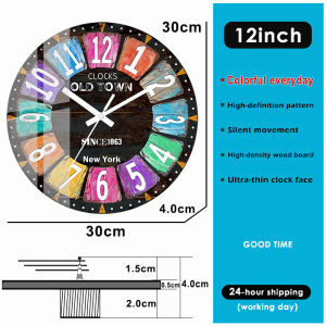 14 12 Tempered film cover Wall clock Wooden Retro Clock Living Room Bedroom Big Size
