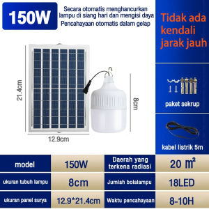 【beli 1 grati 1】Lampu LED Tenaga Surya Lampu pengisian darurat di bohlam matahari bisa 600W Tahan Air Luar Ruangan langsung mengisi bohlam di tenda