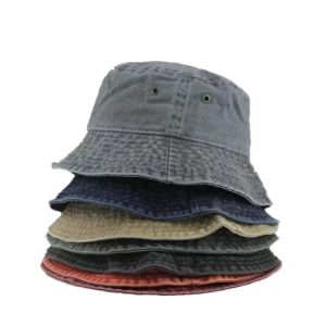 THREADJOY Solid Color Washed Denim Bucket Cap Teenager Big Brimmed Sunshade Bucket Hat Fashion Outdoor Fisherman Hat