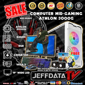 Mid Gaming Computer set Athlon 3000g b450m 8gb ram 240gb ssd Vega 3 19"wide led monitor led keybaord mouse wifi ready