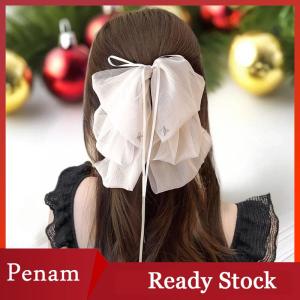 [PAM] Phụ Nữ Thanh Lịch Màu Đen Lớn Bow Tóc Claw Tính Khí Voan Lớn Bowknot Barrettes Kẹp Tóc Phụ Nữ Ponytail Kẹp Tóc Phụ Kiện Tóc