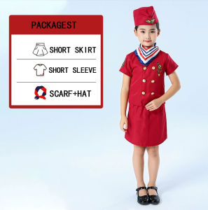 Manila Captain Uniform For Kids Pilot Costume for Kids Captain Costume Flight Attendant For Kids Boy Girl Career Costume Pilot Cosplay Uniform 1Set Career Guidance Costume For Kids School Evening Performance
