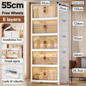 Foldable storage box organizer storage cabinet wheels storage box double door open