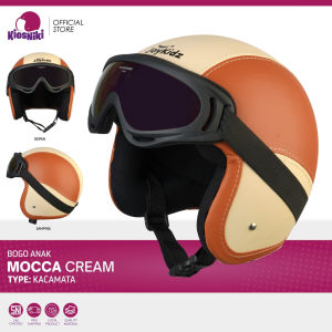 Helm Anak Bogo Retro Polos SNI 2 3 4 5 6 11 Tahun Lucu Unik Berkendara Aman Warna Mocca Cream Kacamata
