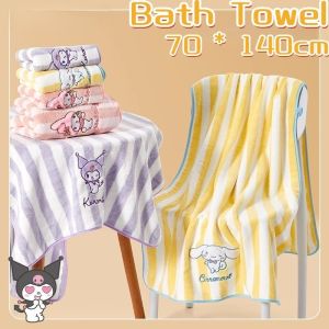 Sanrio Stripes Absorbent Quick Drying Bath Towel Sets Kuromi Cinnamoroll Melody Soft Adults Face Hand Towels Bathroom
