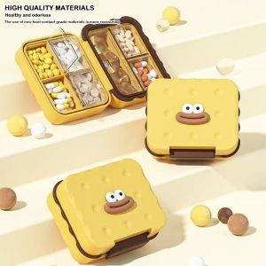 JURHOMIE 7 Compartment Pill Box Portable Waterproof Organizer Cute Biscuit Pill Container for Travel