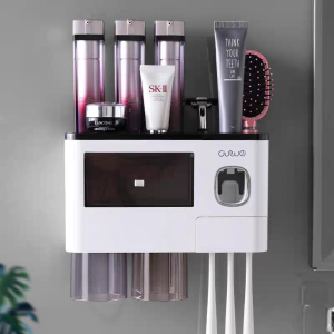 (2cup)Rak dispenser odol tempat sikat botol sabun dilengkapi dengan gelas/Bathroom Shelves