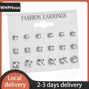 [COD] WHPHous Ship within 24 hours Fashion Simple 9 Pairs set Mix Stud Earrings Set Square Geometric Earrings For Women New Rhinestone  Earrings Jewelry