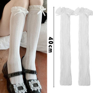 【♡Lovely girls house♡】ถุงเท้ายาวถึงน่องของผู้หญิงถุงเท้าถุงน่องติดโบลูกไม้สไตล์บาง