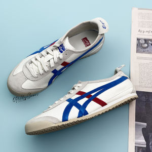 Original Tiger Shoes Classic Milk White/blue for Men and Women MEXICO66 Leather Low Top Lychee Print Retro Casual Sport 1183B391