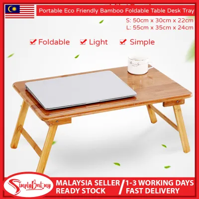 SIMPLYBEST Portable Foldable Bamboo Table Bed Laptop Desk Lap Notebook Table Stand Breakfast Table Sofa Tray Cup Holder