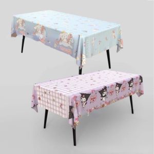 Cartoon Sanrio Disposable Plastic Tablecloth Cinnamoroll Kuromi Kids Birthday Party Decoration Oilproof Rectangular Table Cover