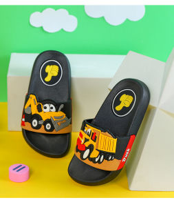 【Manila delivery】2-7 years old boy slippers Earthmoving truck pattern 24-35 size Flip Flops slippers kids for boy soft 4-5 7-8 year old