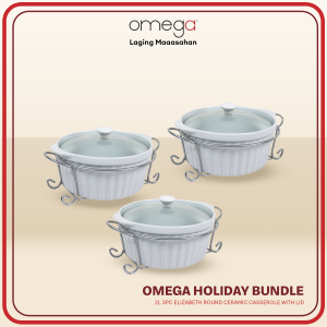Omega Houseware Handaan Bundle: Elizabeth 2L Round Ceramic Casserole w/ Lid 3pc Set
