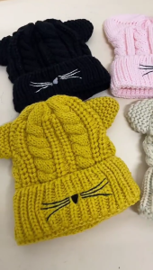Winter Fun Hat Cats Ear Knitted Hat Kitten Ears Fun Embroidered Whisker and Kitten Ears for Children