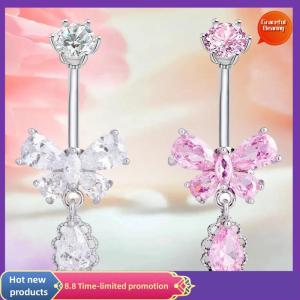 Graceful Fashion Zircon Belly Button Rings Stainless Steel Butterfly Heart Navel Piercing Shiny Crystal Belly Ring For Women Body Jewelry