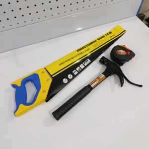 Paket Gergaji Kayu 18" Palu Kambing Gagang BESI MAGNET 8 oz Gergaji Kayu Gagang Plastik 18 Inch Meteran Karet 5 M