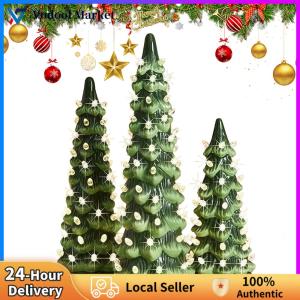 【Vodool】 Colorful LED Mini Christmas Tree with LED Lights Hand-Painted Resin Christmas Tree for Home Kitchen Office Decor
