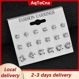 [COD] AqToCna Ship within 24 hours Fashion Simple 9 Pairs set Mix Stud Earrings Set Square Geometric Earrings For Women New Rhinestone Crystal Earrings Jewelry