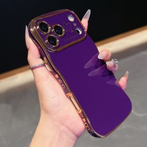 Wave Border Plating Shockproof Case For iPhone 17 Air 16 16E 15 14 13 12 11 Pro Max Love Heart Pattern Silicone Back Cover Funda
